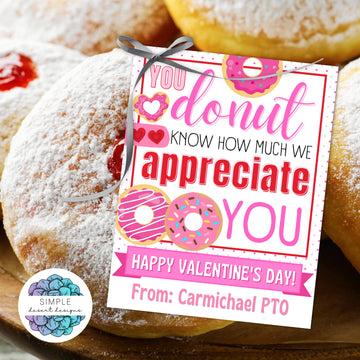 donut theme teacher appreciation tags for valentines week